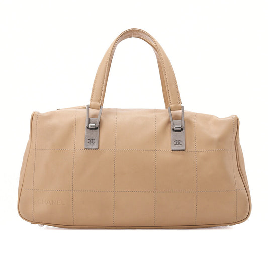 CHANEL Handbag Chocolate Bar Coco Mark Lambskin Beige Silver-Tone Hardware, Pre-Owned