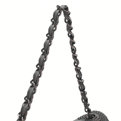 シャネル デカココマーク スタッズ フルフラップ ショルダーバッグ ラムスキン グレー シルバー金具 中古