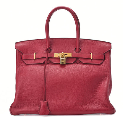 HERMES バーキン35 トリヨンクレマンス ハンドバッグ ルージュランセ ゴールド金具 中古