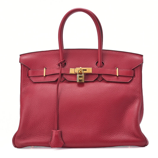 HERMES Birkin 35 Trion Clemence Handbag Rouge Lance Gold-Tone Hardware, Pre-Owned