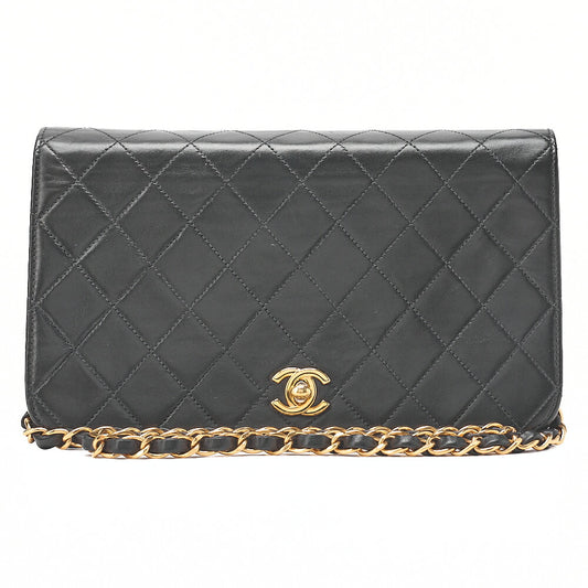 CHANEL Matelasse Turnlock Full Flap Chain Shoulder Lambskin Black Gold-Tone Hardware, Pre-Owned