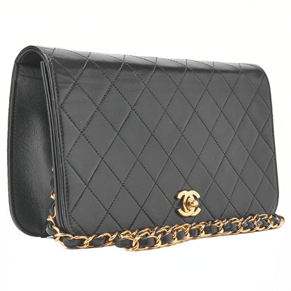 CHANEL Matelasse Turnlock Full Flap Chain Shoulder Lambskin Black Gold-Tone Hardware, Pre-Owned