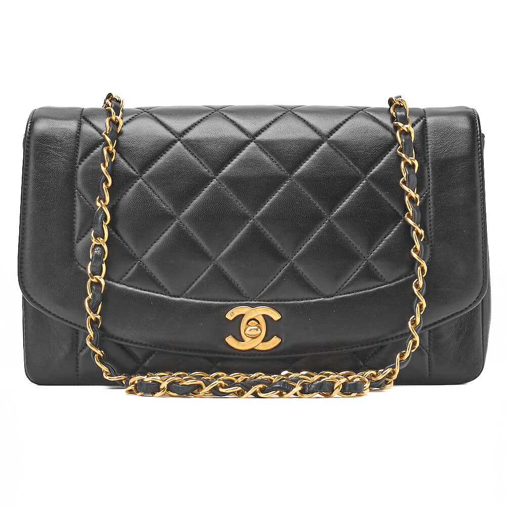 CHANEL Matelasse Diana Flap 25cm Chain Shoulder Lambskin Black Gold-Tone Hardware, Pre-Owned