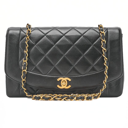 CHANEL Matelasse Diana Flap 25cm Chain Shoulder Lambskin Black Gold-Tone Hardware, Pre-Owned