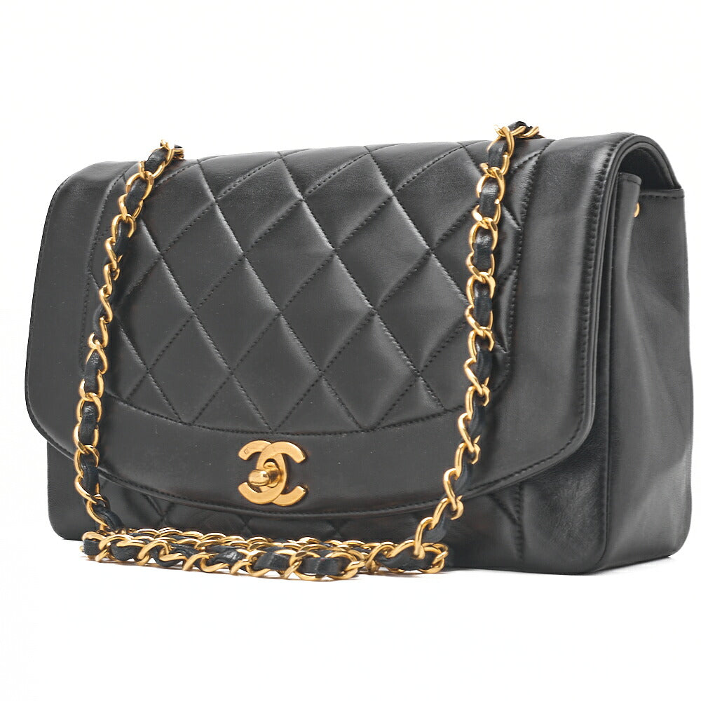 CHANEL Matelasse Diana Flap 25cm Chain Shoulder Lambskin Black Gold-Tone Hardware, Pre-Owned