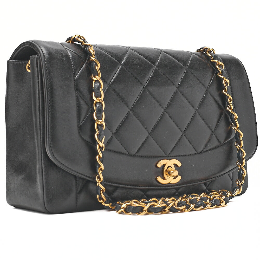CHANEL Matelasse Diana Flap 25cm Chain Shoulder Lambskin Black Gold-Tone Hardware, Pre-Owned