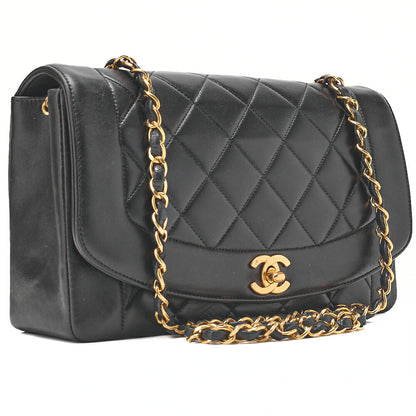 CHANEL Matelasse Diana Flap 25cm Chain Shoulder Lambskin Black Gold-Tone Hardware, Pre-Owned