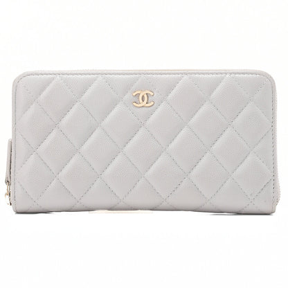 CHANEL Matelasse Round Long Wallet Caviar Skin Grey Gold-Tone Hardware, Pre-Owned
