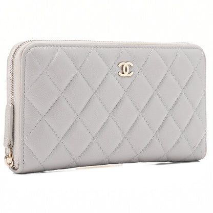 CHANEL Matelasse Round Long Wallet Caviar Skin Grey Gold-Tone Hardware, Pre-Owned