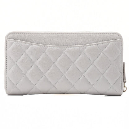 CHANEL Matelasse Round Long Wallet Caviar Skin Grey Gold-Tone Hardware, Pre-Owned