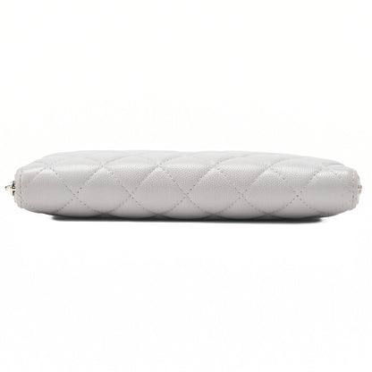 CHANEL Matelasse Round Long Wallet Caviar Skin Grey Gold-Tone Hardware, Pre-Owned