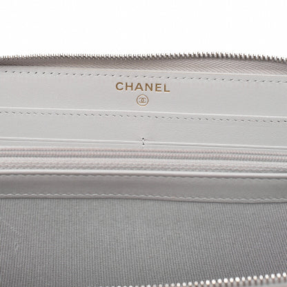 CHANEL Matelasse Round Long Wallet Caviar Skin Grey Gold-Tone Hardware, Pre-Owned