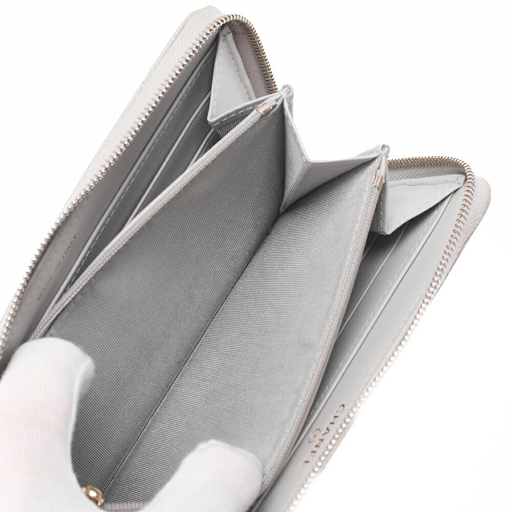 CHANEL Matelasse Round Long Wallet Caviar Skin Grey Gold-Tone Hardware, Pre-Owned