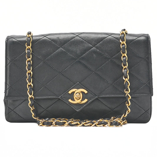 CHANEL Matelasse Diamond Stitch Single Flap Chain Shoulder Black Gold-Tone Hardware, Pre-Owned