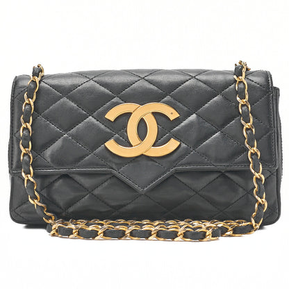 CHANEL Mini Matelasse Big Coco Single Push Lock Chain Shoulder Lambskin Black Gold-Tone Hardware, Pre-Owned