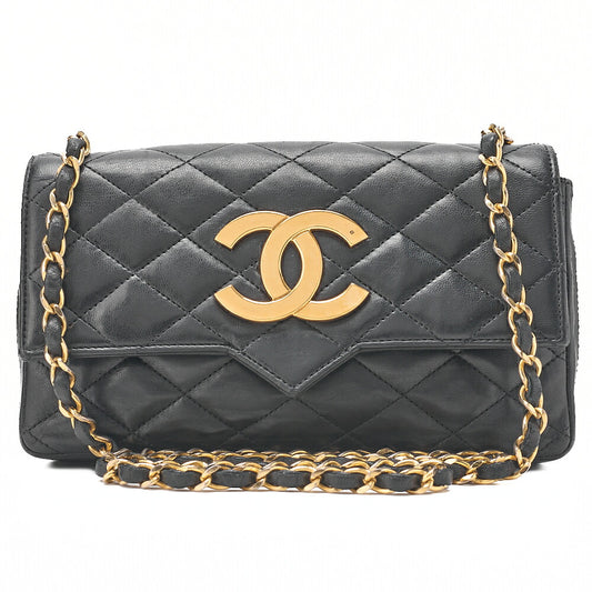 CHANEL Mini Matelasse Big Coco Single Push Lock Chain Shoulder Lambskin Black Gold-Tone Hardware, Pre-Owned