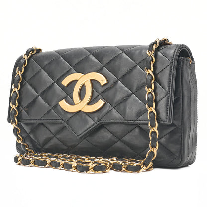 CHANEL Mini Matelasse Big Coco Single Push Lock Chain Shoulder Lambskin Black Gold-Tone Hardware, Pre-Owned