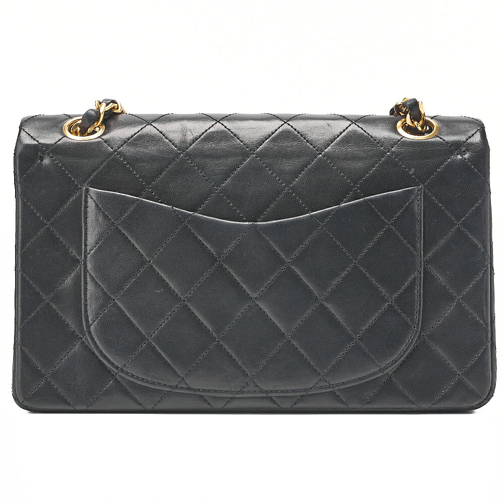 CHANEL Matelasse 23cm Double Flap Chain Shoulder Bag Lambskin Black Gold-Tone Hardware, Pre-Owned