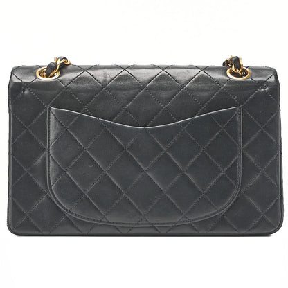 CHANEL Matelasse 23cm Double Flap Chain Shoulder Bag Lambskin Black Gold-Tone Hardware, Pre-Owned