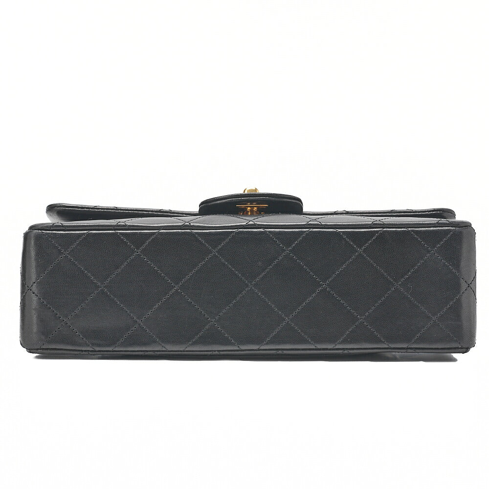 CHANEL Matelasse 23cm Double Flap Chain Shoulder Bag Lambskin Black Gold-Tone Hardware, Pre-Owned
