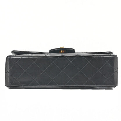 CHANEL Matelasse 23cm Double Flap Chain Shoulder Bag Lambskin Black Gold-Tone Hardware, Pre-Owned