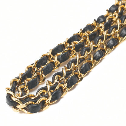CHANEL Matelasse 23cm Double Flap Chain Shoulder Bag Lambskin Black Gold-Tone Hardware, Pre-Owned