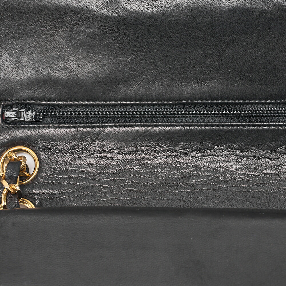 CHANEL Matelasse 23cm Double Flap Chain Shoulder Bag Lambskin Black Gold-Tone Hardware, Pre-Owned