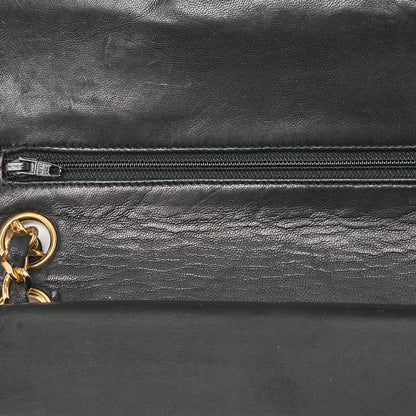 CHANEL Matelasse 23cm Double Flap Chain Shoulder Bag Lambskin Black Gold-Tone Hardware, Pre-Owned