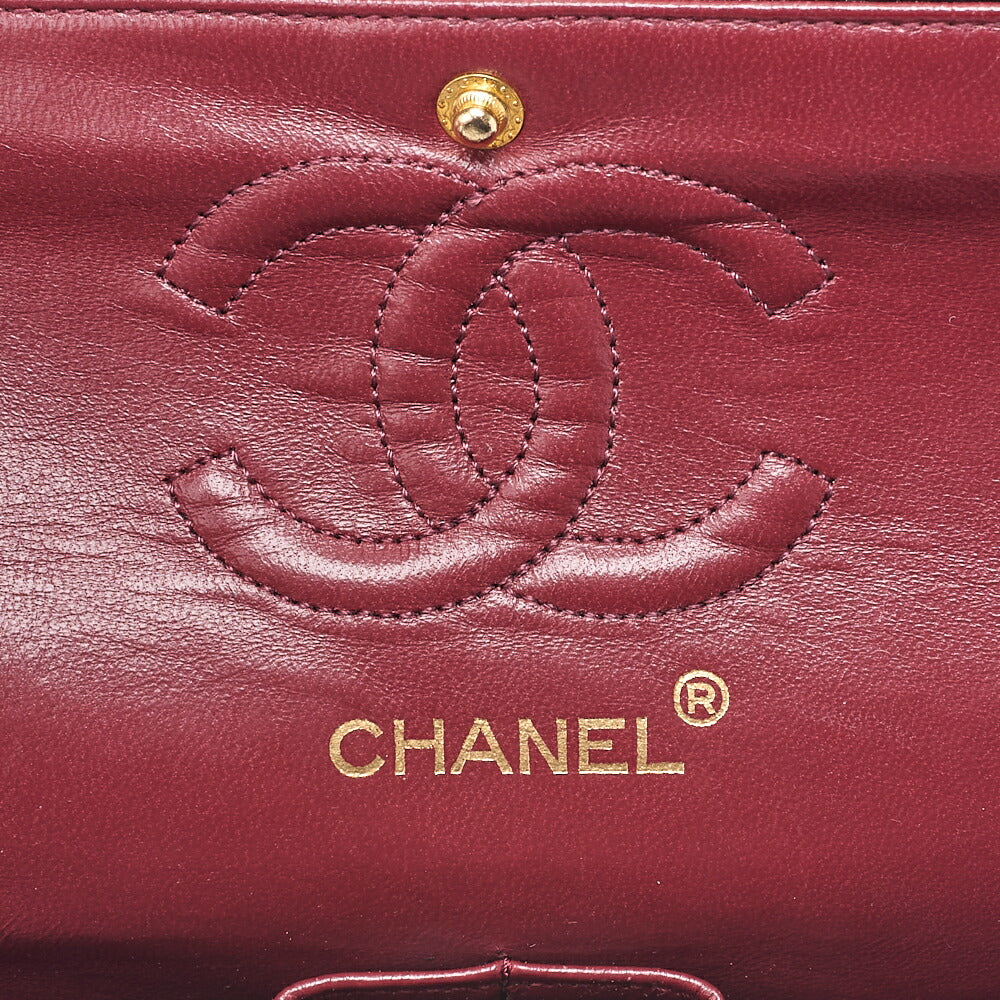 CHANEL Matelasse 23cm Double Flap Chain Shoulder Bag Lambskin Black Gold-Tone Hardware, Pre-Owned