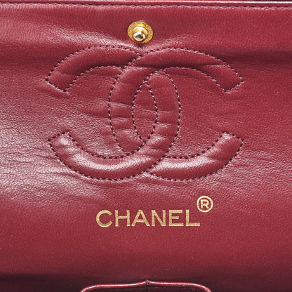 CHANEL Matelasse 23cm Double Flap Chain Shoulder Bag Lambskin Black Gold-Tone Hardware, Pre-Owned