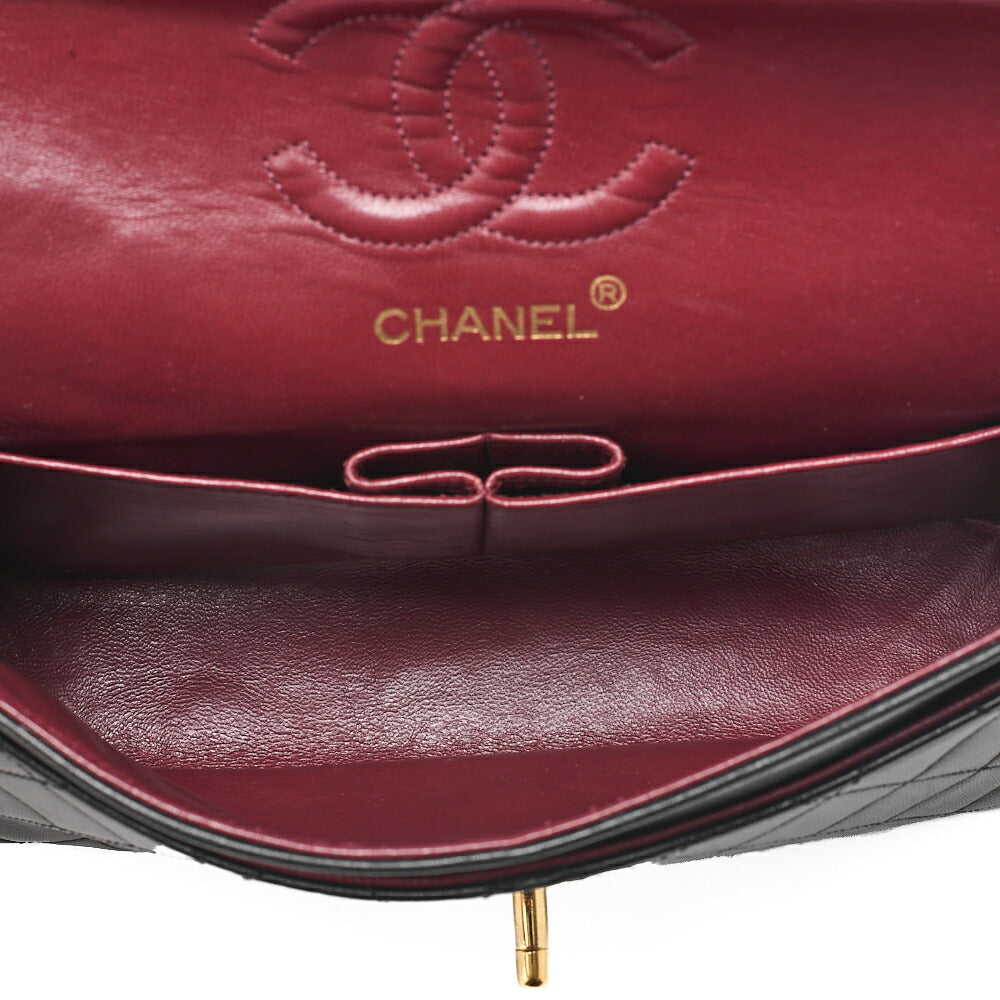 CHANEL Matelasse 23cm Double Flap Chain Shoulder Bag Lambskin Black Gold-Tone Hardware, Pre-Owned