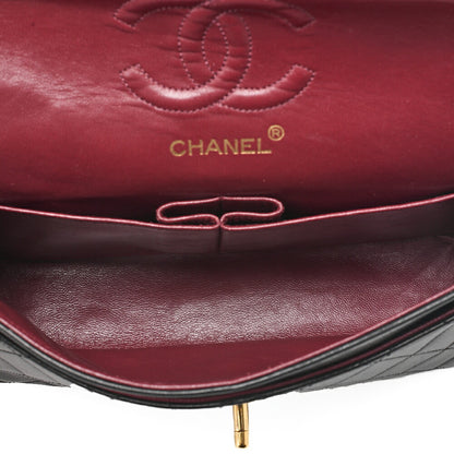 CHANEL Matelasse 23cm Double Flap Chain Shoulder Bag Lambskin Black Gold-Tone Hardware, Pre-Owned