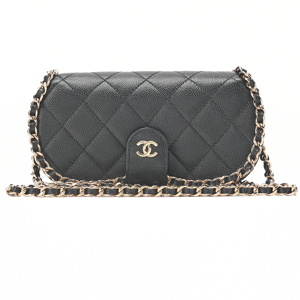 CHANEL Mini Matelasse Luxury Chain Shoulder Caviar Skin Black Gold-Tone Hardware, Pre-Owned