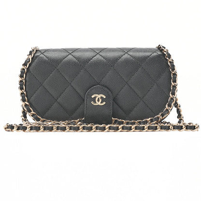 CHANEL Mini Matelasse Luxury Chain Shoulder Caviar Skin Black Gold-Tone Hardware, Pre-Owned
