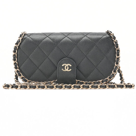 CHANEL Mini Matelasse Luxury Chain Shoulder Caviar Skin Black Gold-Tone Hardware, Pre-Owned