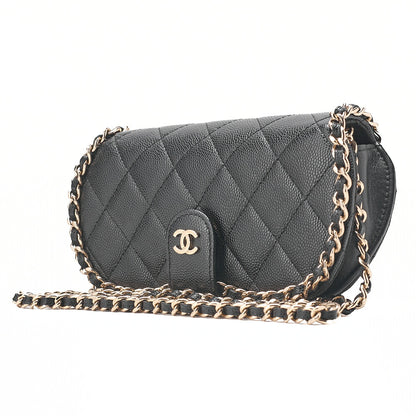 CHANEL Mini Matelasse Luxury Chain Shoulder Caviar Skin Black Gold-Tone Hardware, Pre-Owned