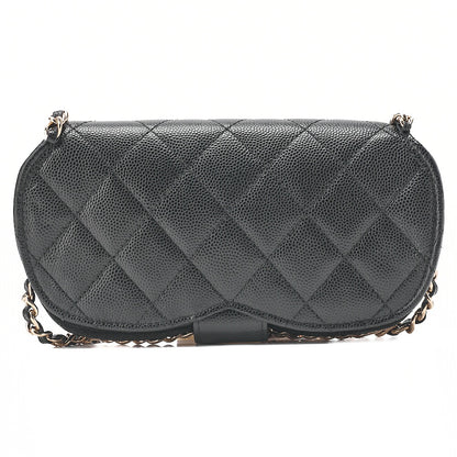 CHANEL Mini Matelasse Luxury Chain Shoulder Caviar Skin Black Gold-Tone Hardware, Pre-Owned