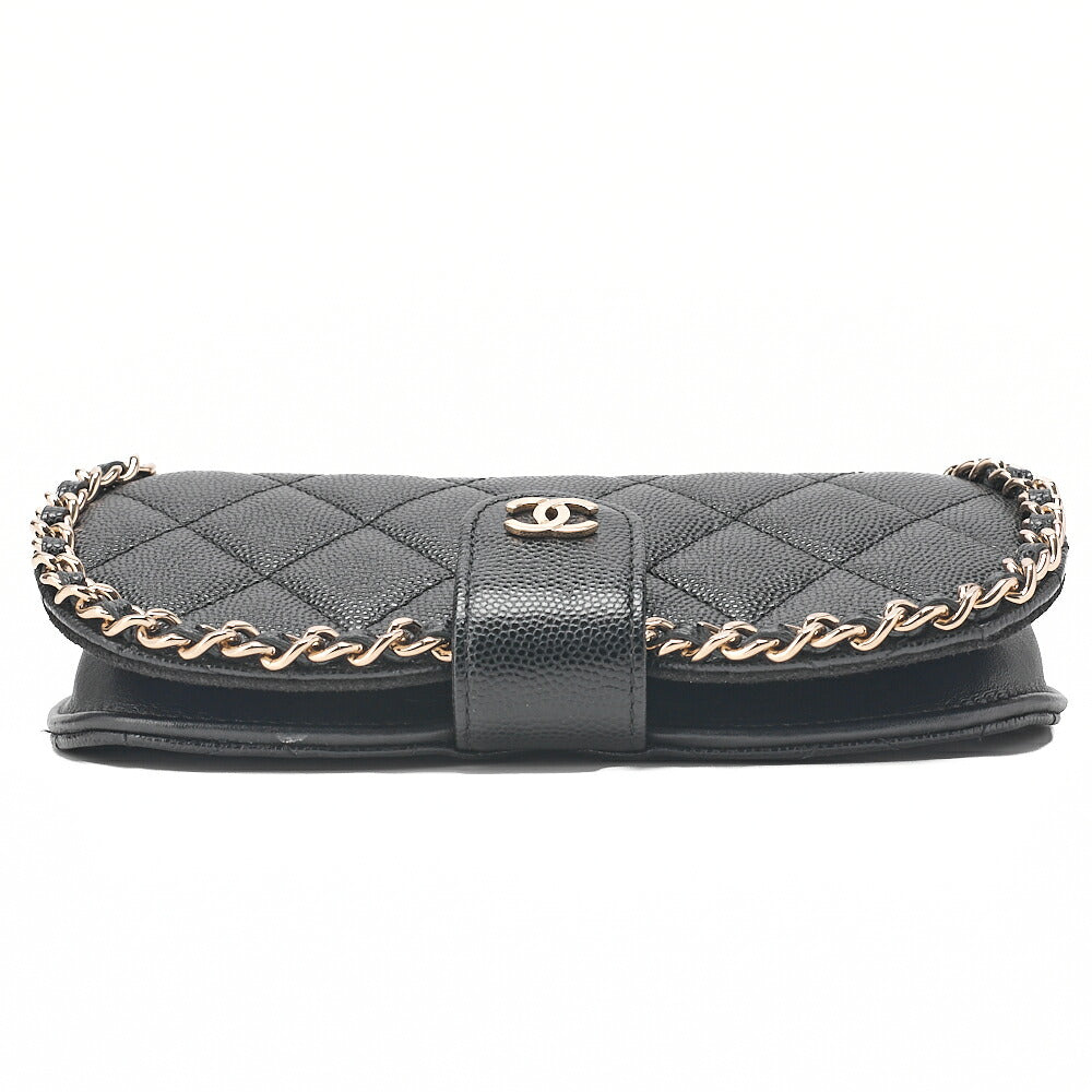 CHANEL Mini Matelasse Luxury Chain Shoulder Caviar Skin Black Gold-Tone Hardware, Pre-Owned