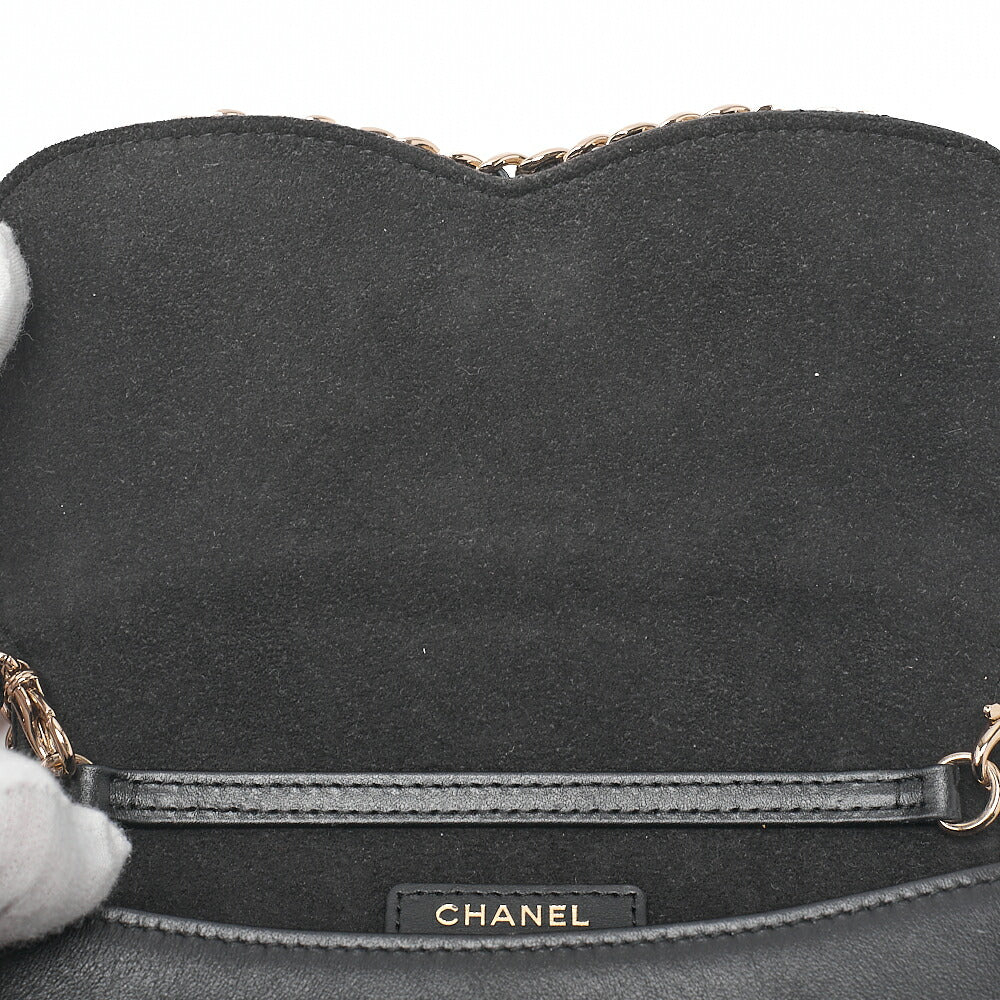 CHANEL Mini Matelasse Luxury Chain Shoulder Caviar Skin Black Gold-Tone Hardware, Pre-Owned