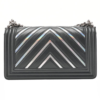 CHANEL Lambskin Boy Chanel V-Stitch Chain Shoulder Black Silver-Tone Hardware, Pre-Owned