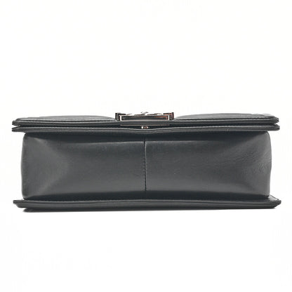 CHANEL Lambskin Boy Chanel V-Stitch Chain Shoulder Black Silver-Tone Hardware, Pre-Owned