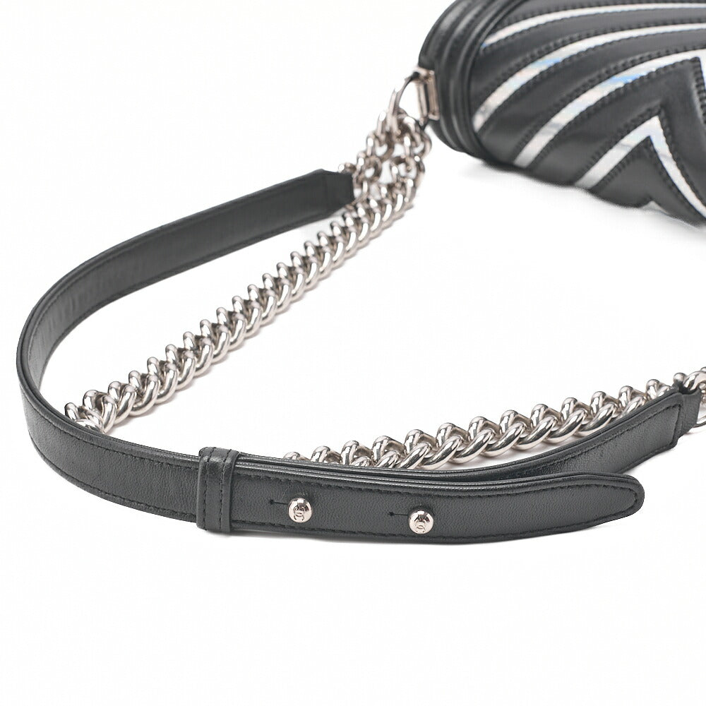 CHANEL Lambskin Boy Chanel V-Stitch Chain Shoulder Black Silver-Tone Hardware, Pre-Owned