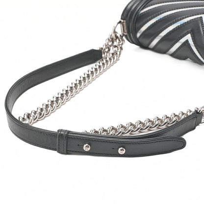 CHANEL Lambskin Boy Chanel V-Stitch Chain Shoulder Black Silver-Tone Hardware, Pre-Owned