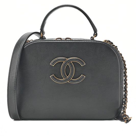 CHANEL Shoulder Bag Coco Mark Vanity 2way Lambskin Black Gold-Tone Hardware, Pre-Owned