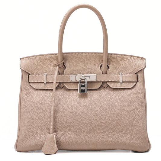 HERMES Birkin 30 Trion Clemence Handbag Tourtiere Gray Silver-Tone Hardware, Pre-Owned