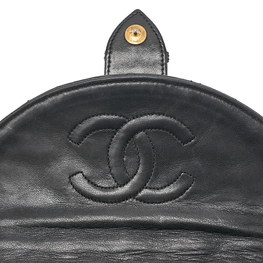 CHANEL Lambskin Matelasse Half Moon Push Lock Round Chain Shoulder Black Gold-Tone Hardware, Pre-Owned