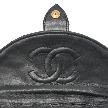 CHANEL Lambskin Matelasse Half Moon Push Lock Round Chain Shoulder Black Gold-Tone Hardware, Pre-Owned