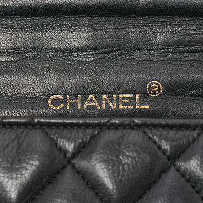CHANEL Lambskin Matelasse Half Moon Push Lock Round Chain Shoulder Black Gold-Tone Hardware, Pre-Owned