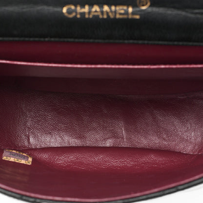 CHANEL Lambskin Matelasse Half Moon Push Lock Round Chain Shoulder Black Gold-Tone Hardware, Pre-Owned