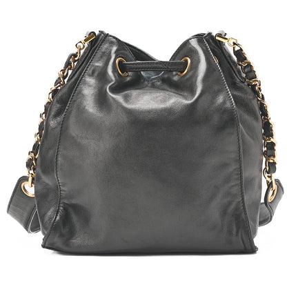 CHANEL Lambskin Big Coco Mark Drawstring Bag Chain Backpack Black Gold-Tone Hardware, Pre-Owned